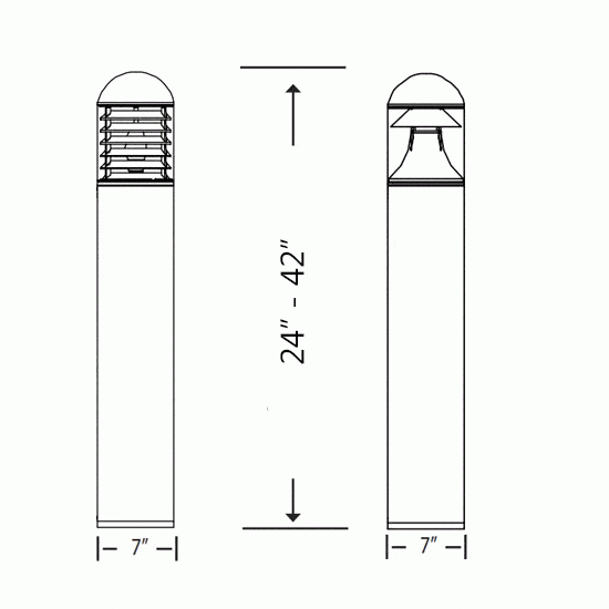 Round Top Metal Halide Bollard Round Top with Louvers 36" 100 Watts 120-277 Volts