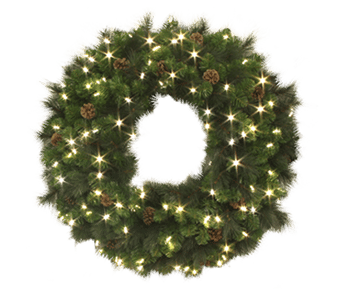 48″ Diameter Wreath / Warm White / 19.2W / 430 Branch Tips / 200 LEDs (SET OF 2)