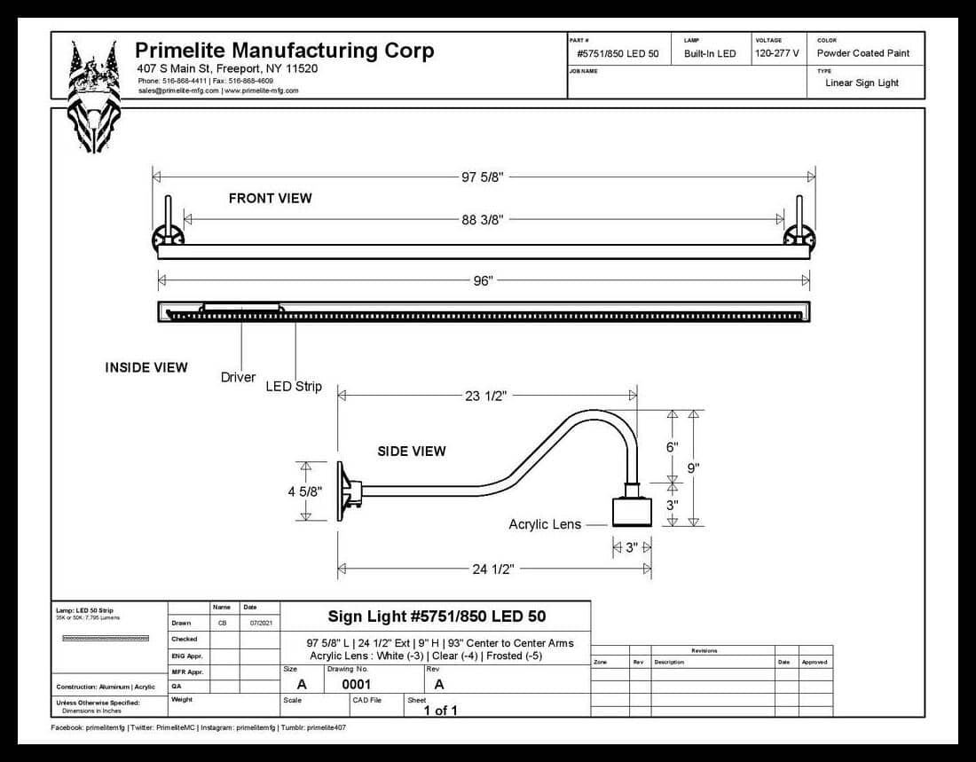 50w 8ft Linear LED Light- Standard Gooseneck Arm