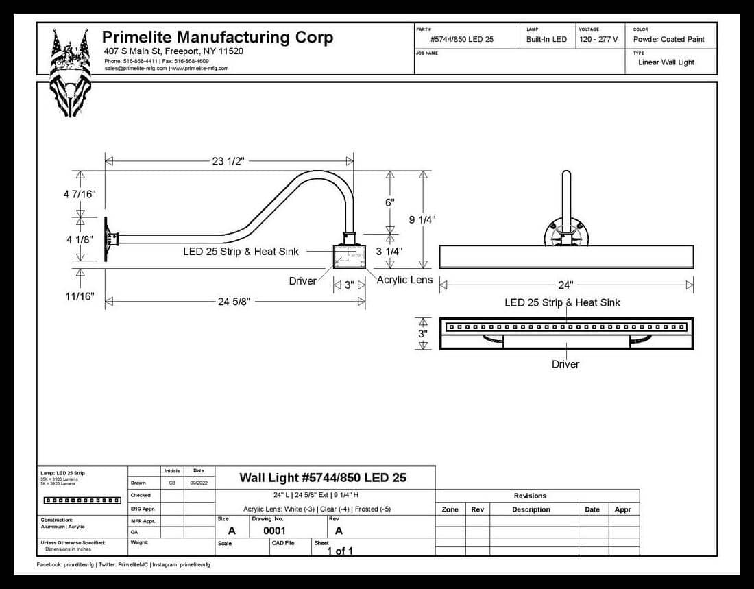 2′ LED Linear Sign Light on Standard Gooseneck Arm with Swivel